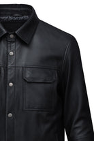 Regular Fit Shirt Collar Black 100% Leather Coat - SAYKI