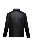 Regular Fit Shirt Collar Black 100% Leather Coat - SAYKI
