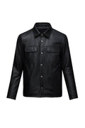 Regular Fit Shirt Collar Black 100% Leather Coat