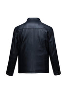 Regular Fit Shirt Collar Navy 100% Leather Coat - SAYKI