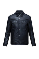 Regular Fit Shirt Collar Navy 100% Leather Coat - SAYKI