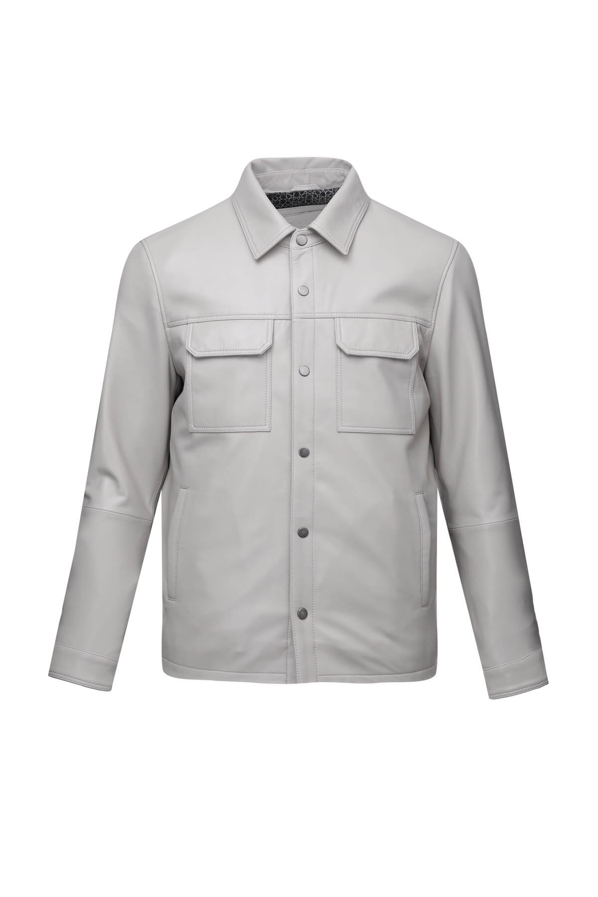 Regular Fit Shirt Collar Stone 100% Leather Coat - SAYKI