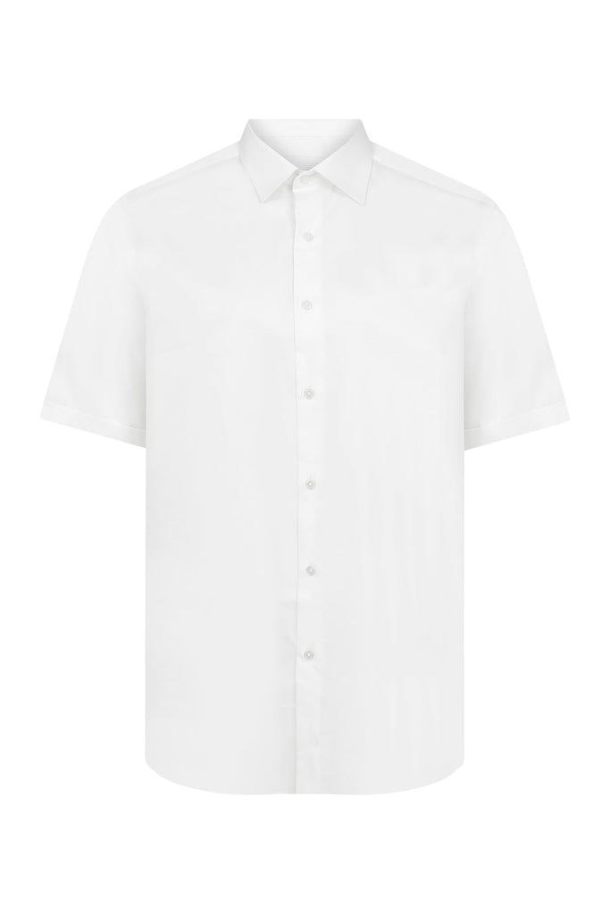 Regular Fit Short Sleeve Plain Cotton White Dress Shirt