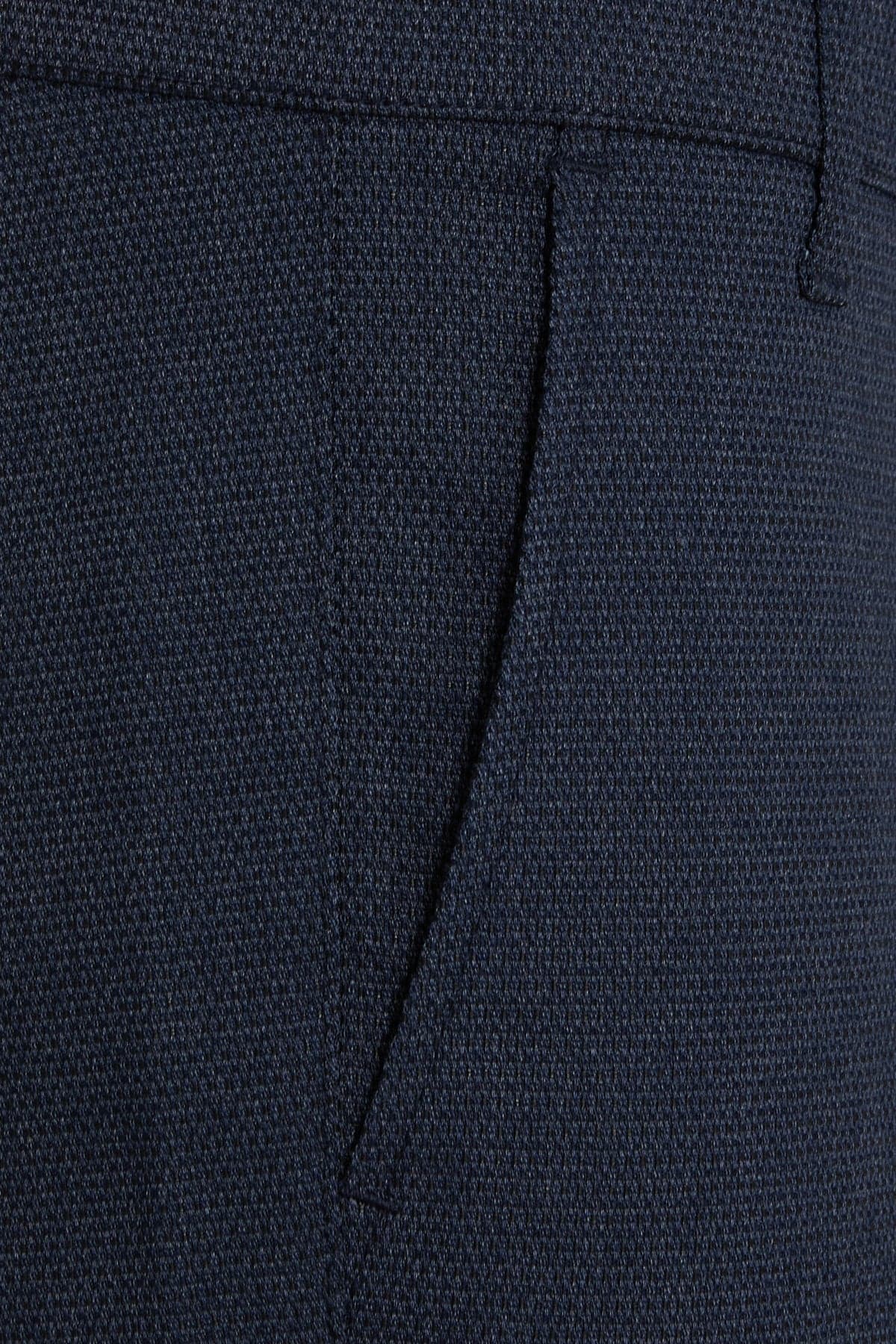 Regular Fit Side Pocket High Waist Navy Cotton Casual Pants