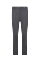 Dark gray textured wool trousers with a subtle herringbone pattern and classic tailored fit.