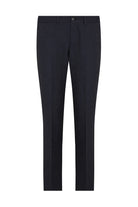 Black tailored trousers with a sleek, straight-leg cut and subtle texture.