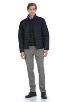 Navy blue quilted puffer jacket