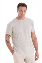Light gray textured short-sleeve t-shirt with a crew neck.