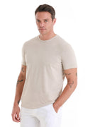 Regular Fit Stone Linen-Blend Crewneck T-Shirt