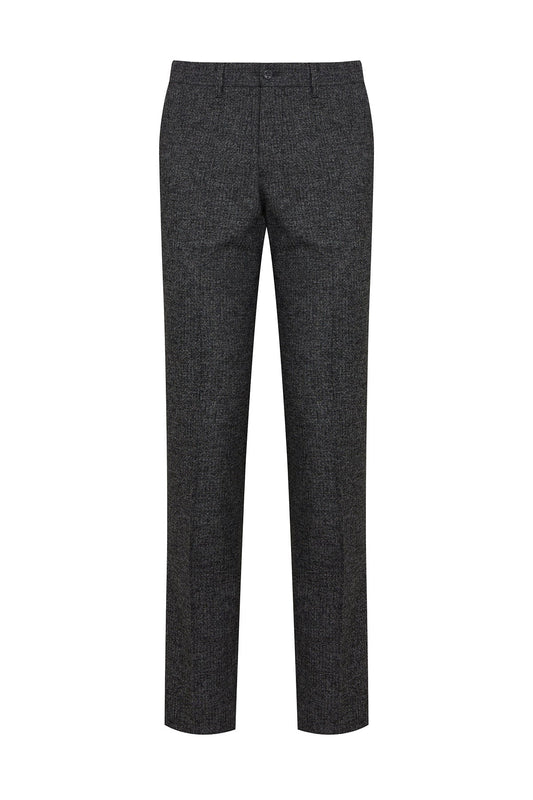Regular Fit Textured Low Waist Black Dress Pants - SAYKI