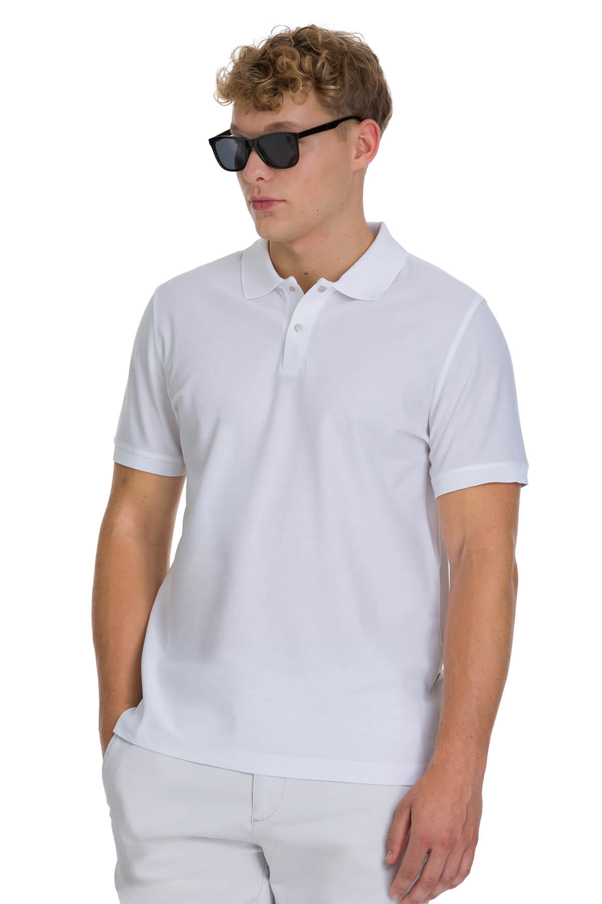 Regular Fit White 100% Cotton Mercerized Polo T Shirt SAYKI