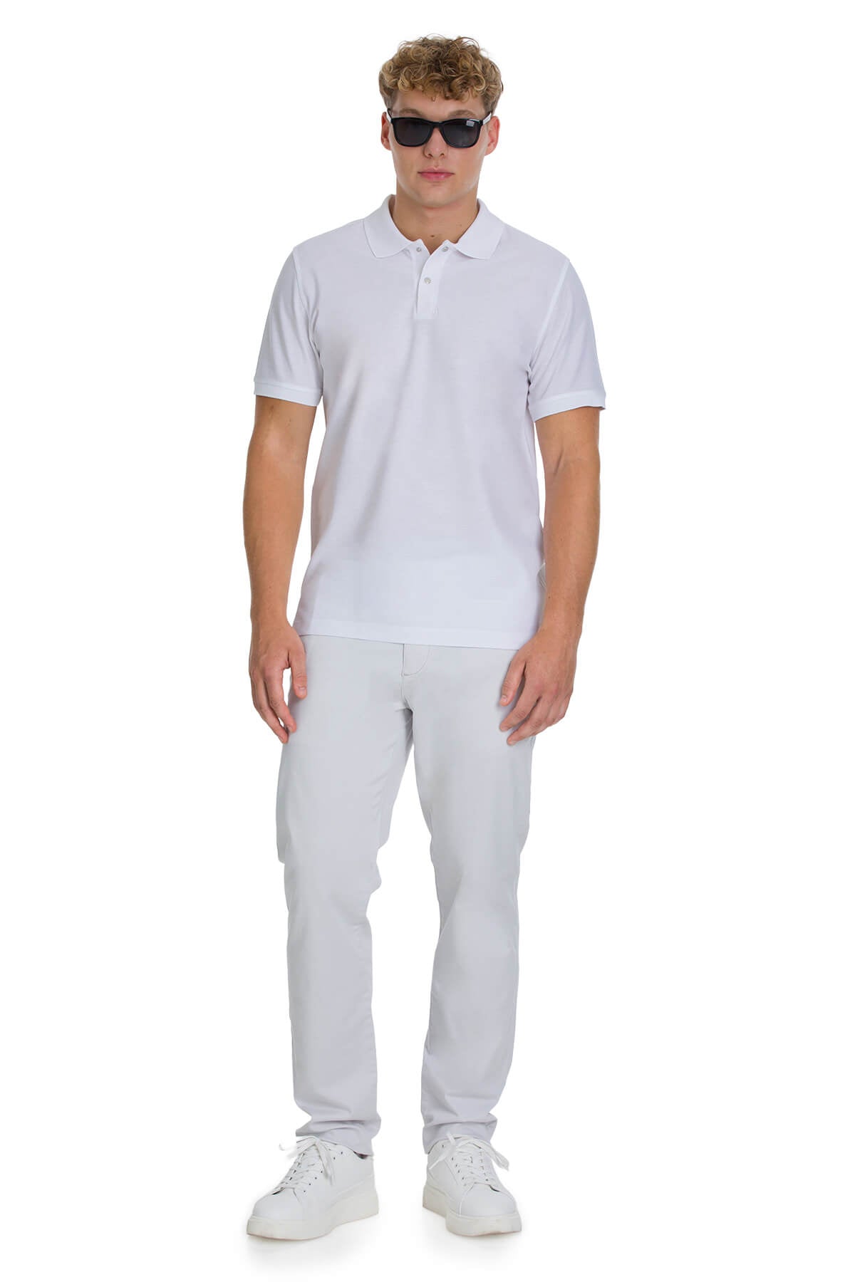 Regular Fit White 100% Cotton Mercerized Polo T Shirt SAYKI