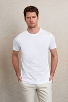 White crew-neck cotton t-shirt.