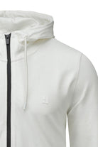Regular fit white cotton blend full-zip hoodie with black zipper and subtle chest logo for casual wear