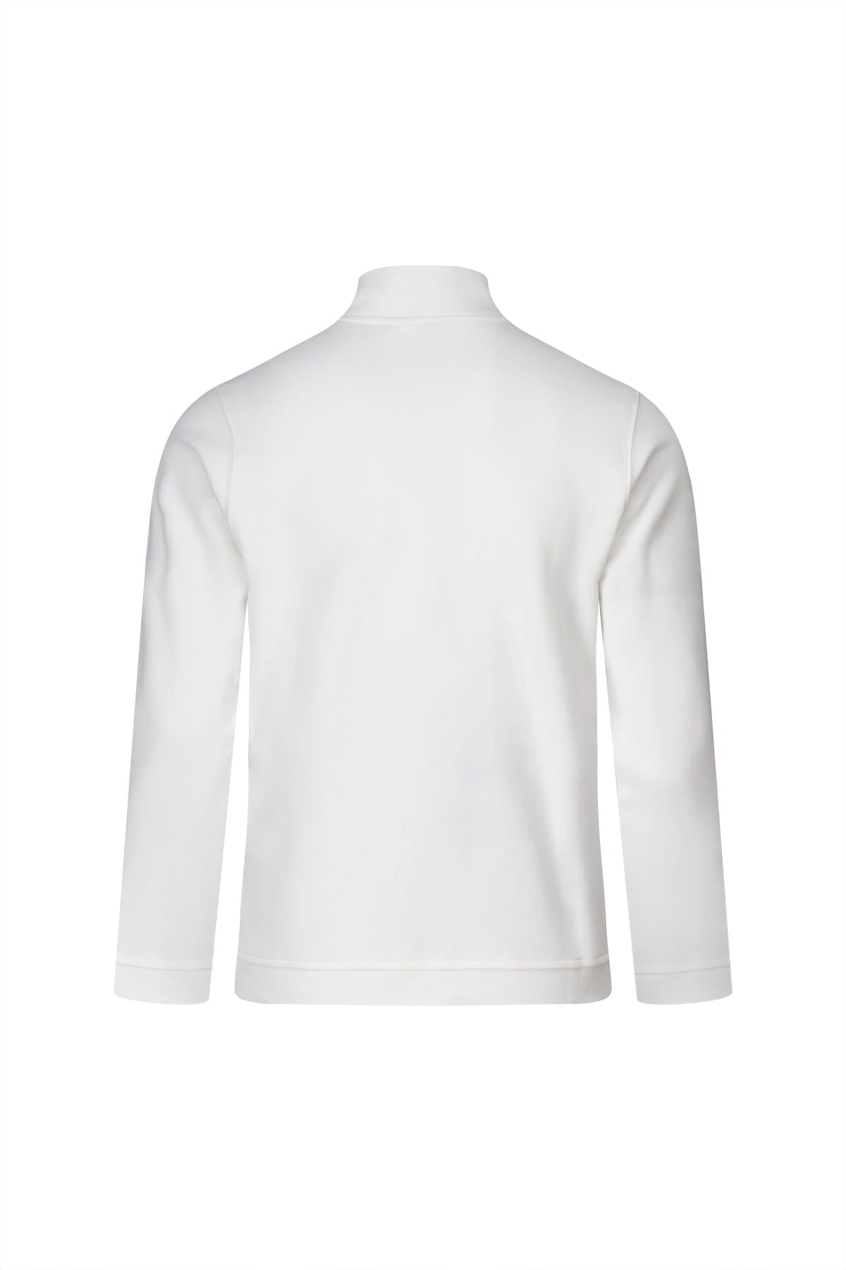 Regular fit white cotton full-zip cardigan with soft fabric and mock neck in a long-sleeved design