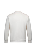 Cream-colored crewneck sweatshirt with a soft, smooth fabric and ribbed cuffs and hem.