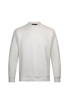A minimalist off-white crewneck sweatshirt with a soft, smooth texture and clean stitching.