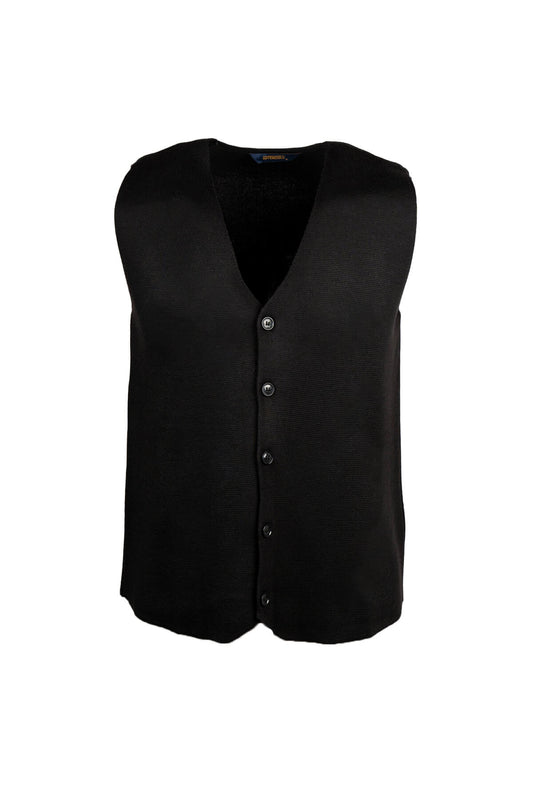 Regular Fit Wool Blend Black Knit Button Down Vest - SAYKI