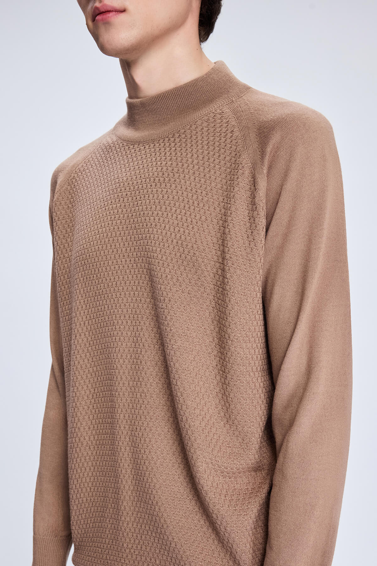 Regular Fit Wool Blend Brown Mockneck Sweater - MIB