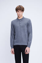 Regular Fit Wool Blend Dark Gray Polo Collar Sweater - SAYKI