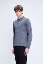 Regular Fit Wool Blend Dark Gray Polo Collar Sweater - SAYKI
