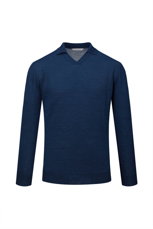 Navy blue long-sleeved polo neck sweater