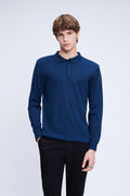 Regular Fit Wool Blend Indigo Polo Collar Sweater