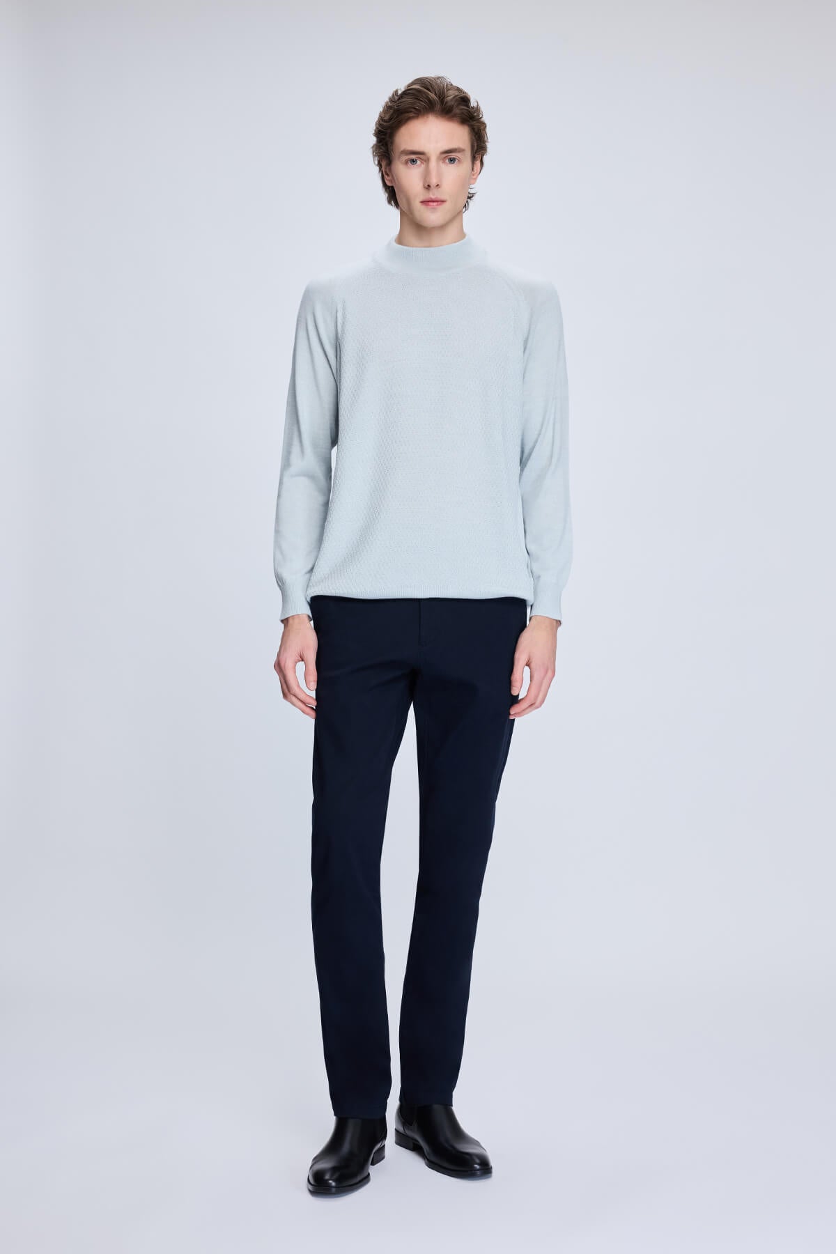 Regular Fit Wool Blend Light Gray Mockneck Sweater - MIB