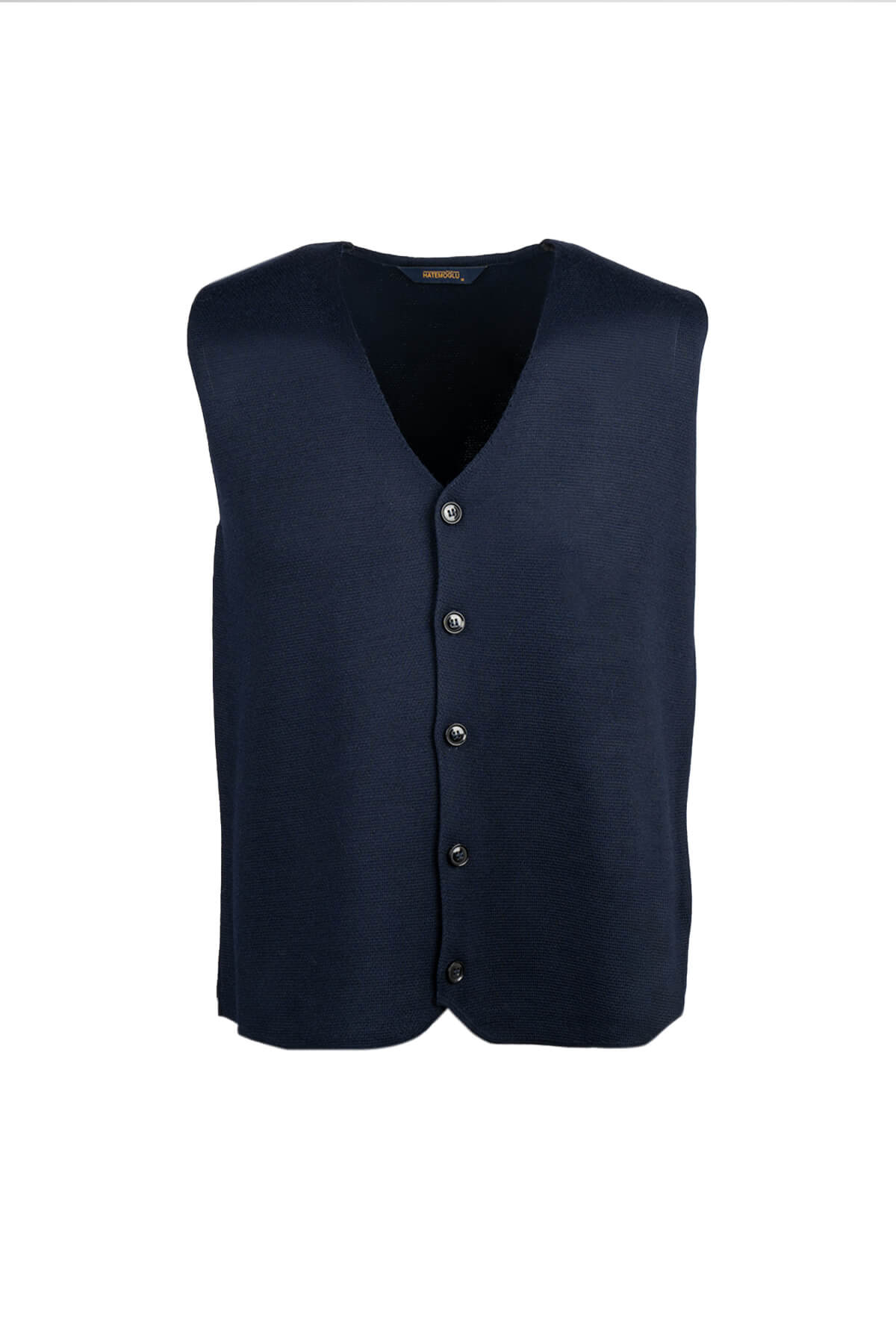 Regular Fit Wool Blend Navy Knit Button Down Vest - SAYKI