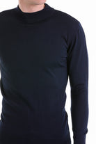 Regular Fit Wool Blend Navy Mock Neck Sweater - SAYKI