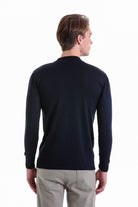 Regular Fit Wool Blend Navy Mock Neck Sweater - SAYKI