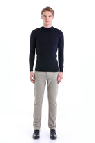 Regular Fit Wool Blend Navy Mock Neck Sweater - SAYKI