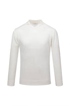 Regular fit johnny polo sweater in crisp white wool blend with subtle v-neck and ribbed cuffs long-sleeved knit