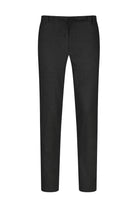 Black tailored trousers with a sleek, straight-leg cut and subtle woven texture.