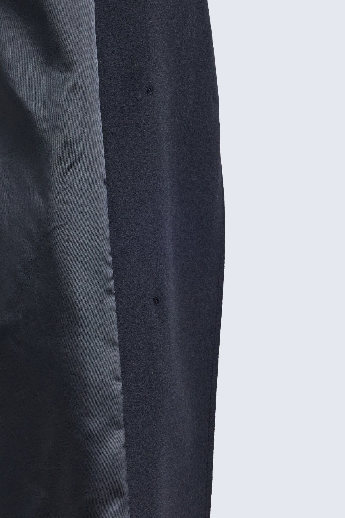 Dark navy blue quilted fabric panel with stitching on sayki woman dynamic fit double-breasted wool blend coat