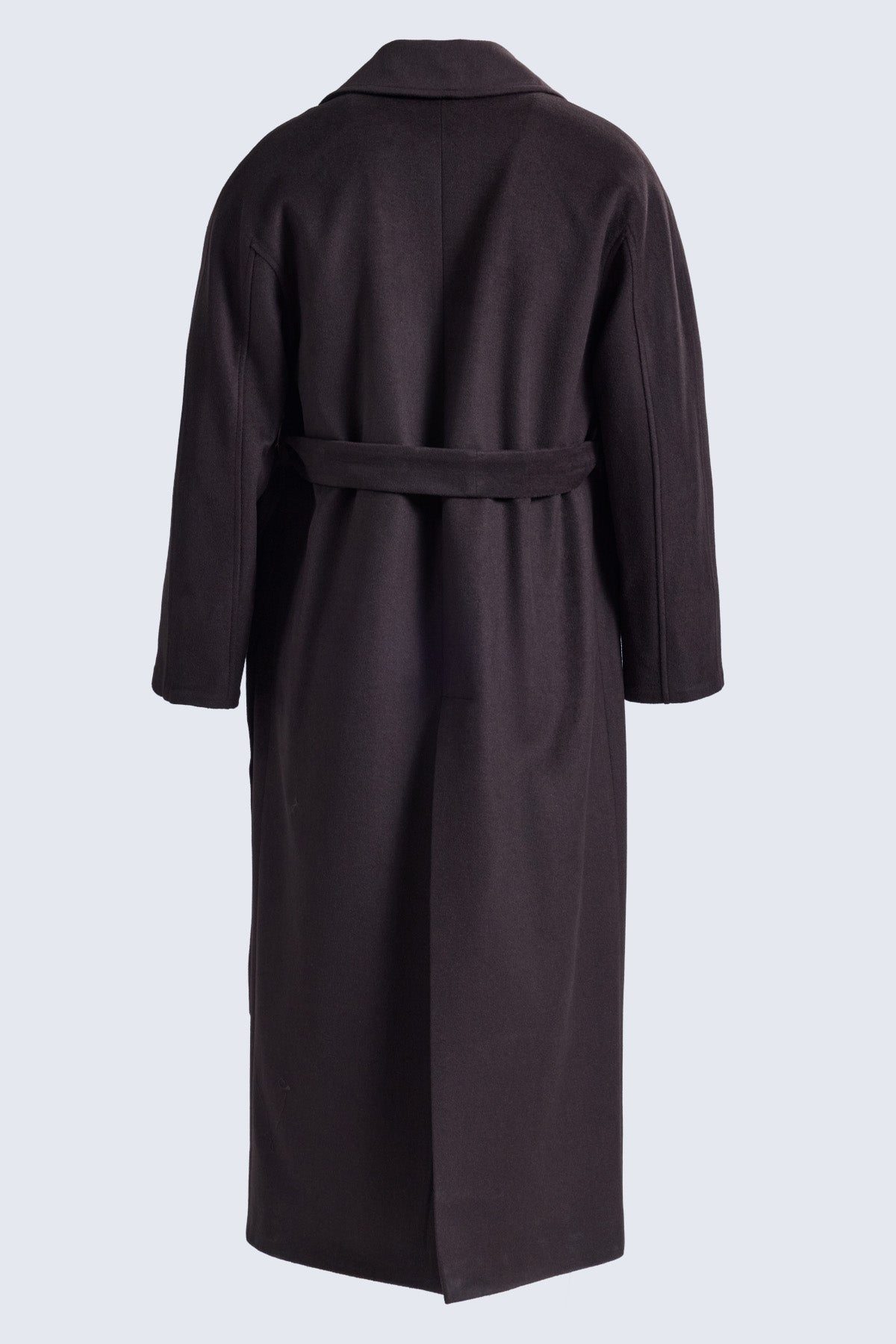 Sayki woman dynamic fit double-breasted brown wool blend coat with belted waist and classic collar