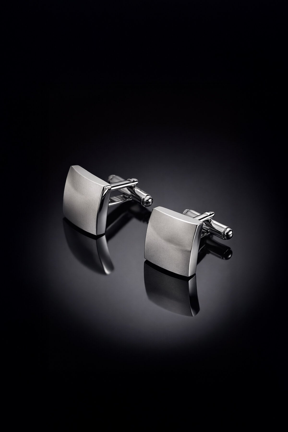 Silver toned natural stone square cufflinks with sleek polished metallic finish and minimalist rectangular design