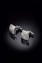 Silver toned natural stone square cufflinks with sleek polished metallic finish and minimalist rectangular design