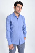 Slim Fit 100% Cotton Blue Dress Shirt