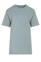 A soft, light gray cotton t-shirt with a classic crew neck and short sleeves.