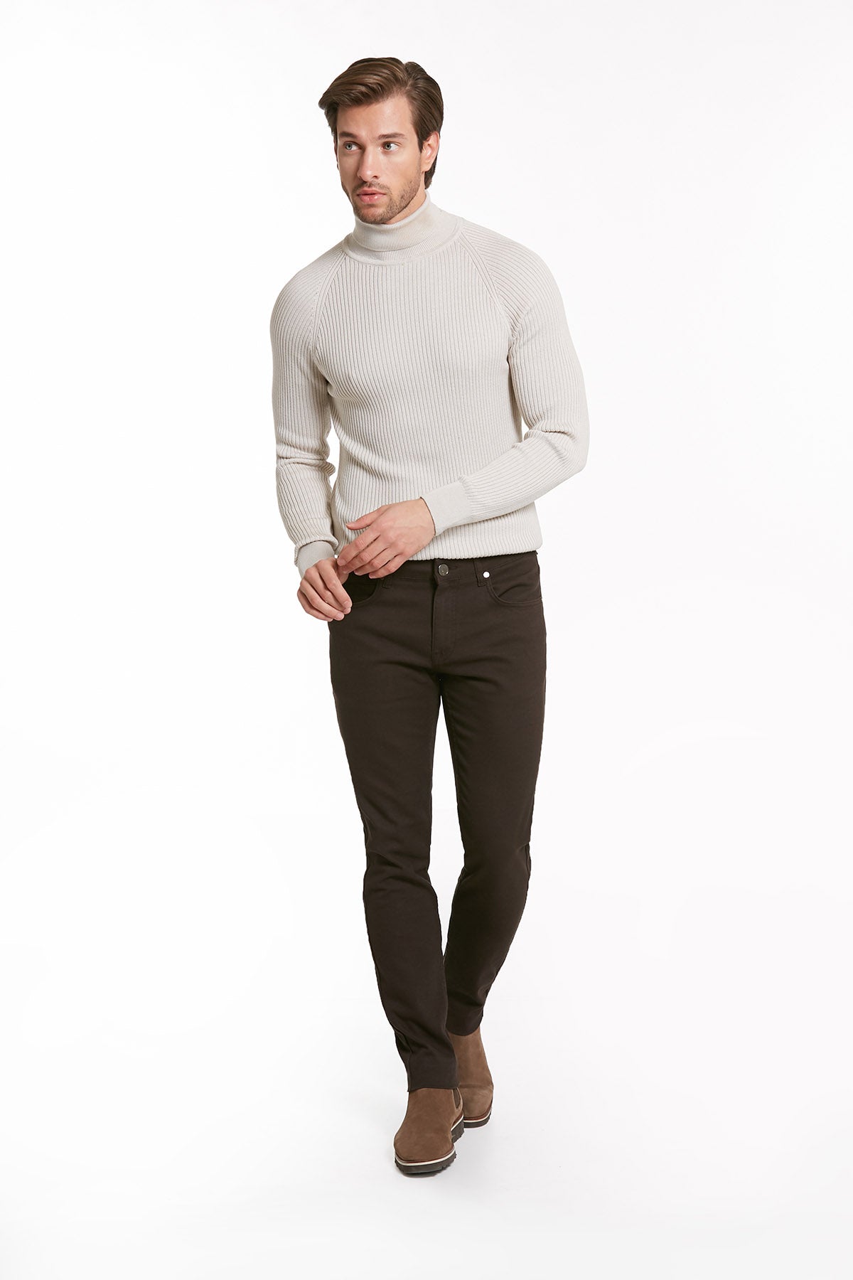 Slim Fit 5 Pocket Brown Cotton Casual Pants - MIB