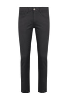 Black slim-fit trousers with a sleek, modern design and subtle stitching details.
