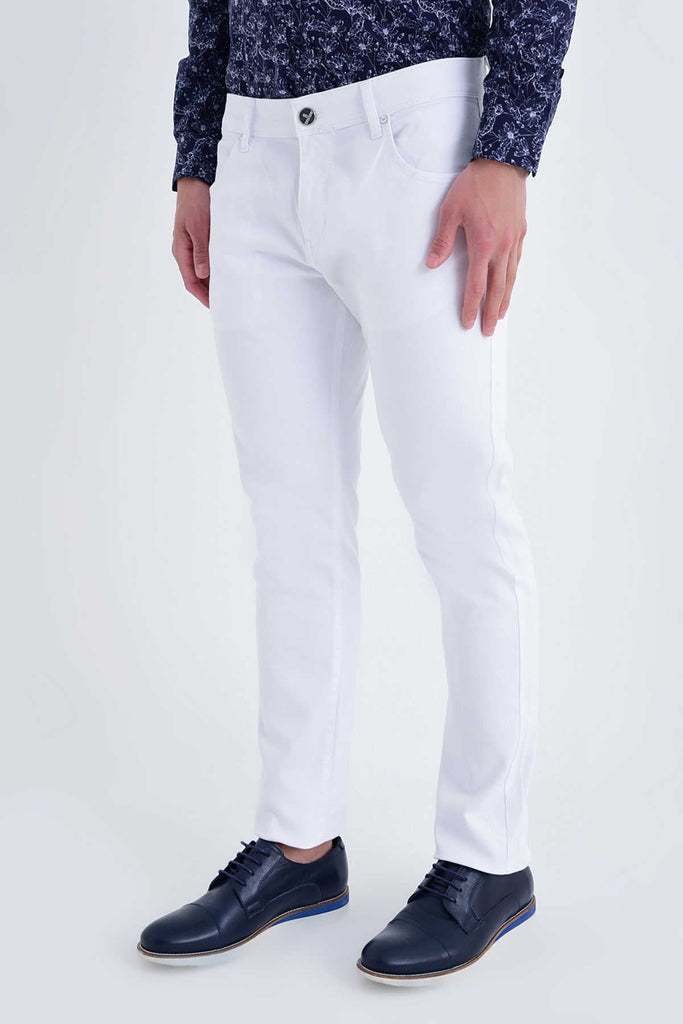 Slim Fit 5 Pocket Low Waist Unpleated Cotton White Casual