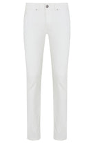 White straight-leg trousers with a sleek, modern cut and subtle stitching details.