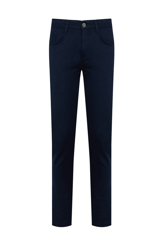 Slim Fit 5 Pocket Navy Cotton Casual Pants - SAYKI
