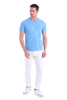 Slim Fit Basic Cotton Blue V-Neck T-Shirt - MIB