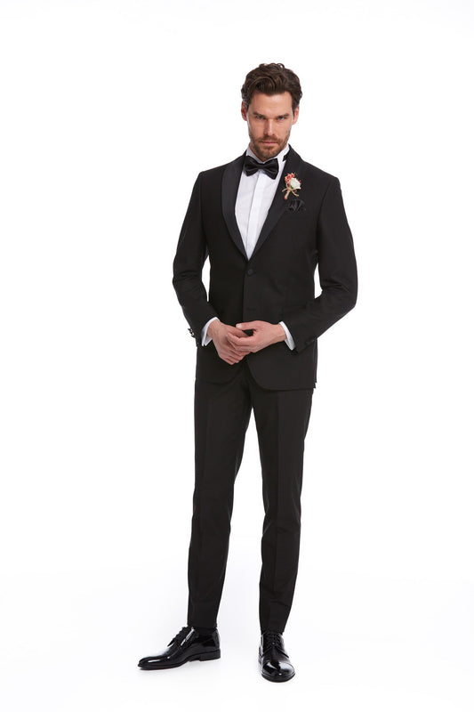 Slim Fit Black Release Shawl Lapel Classic Tuxedo - SAYKI