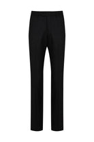 Black tailored trousers with a sleek, straight-leg cut and a classic waistband.