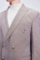 Slim Fit Brown Peak Lapel Striped Double-Breasted Classic