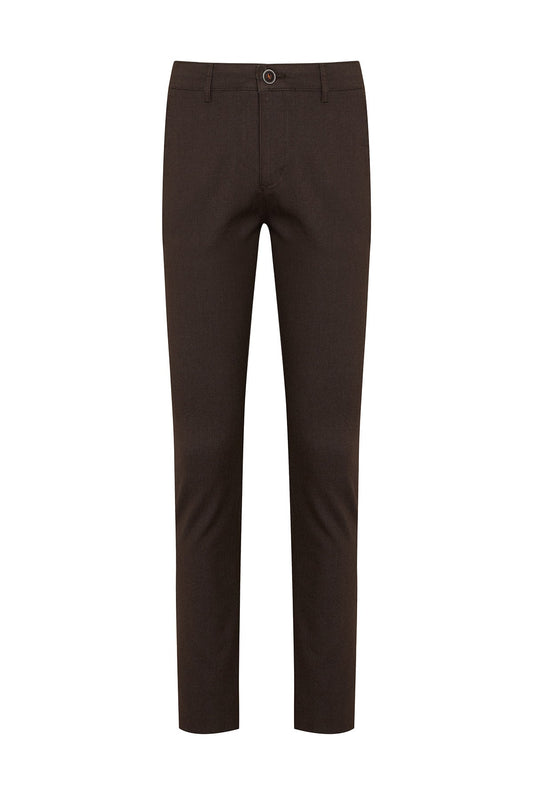 Slim Fit Brown Side Pocket Low Waist Cotton Casual Pants